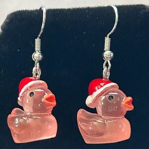 Handmade Glow In The Dark Santa Hat Winter Pink Duck Earrings Brand New